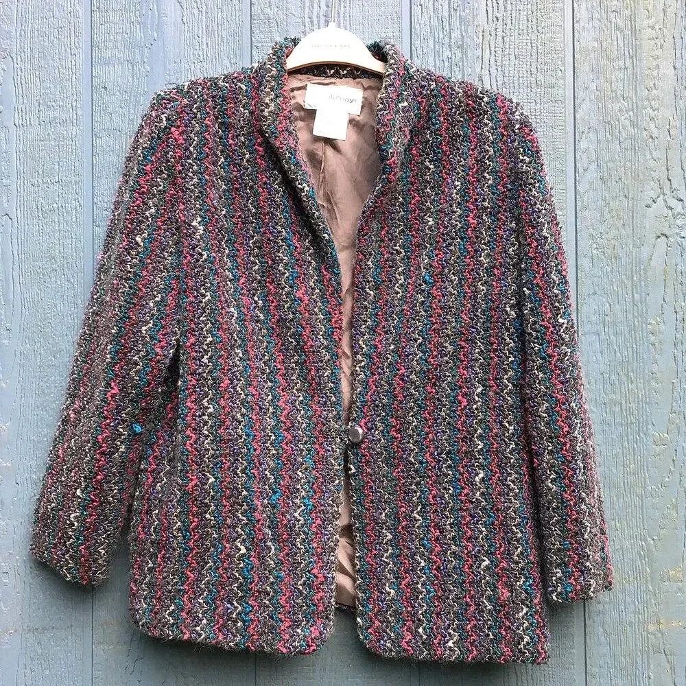 Donnkenny Women Size 10 Vintage Wool Blend Multicolor Thread Blazer